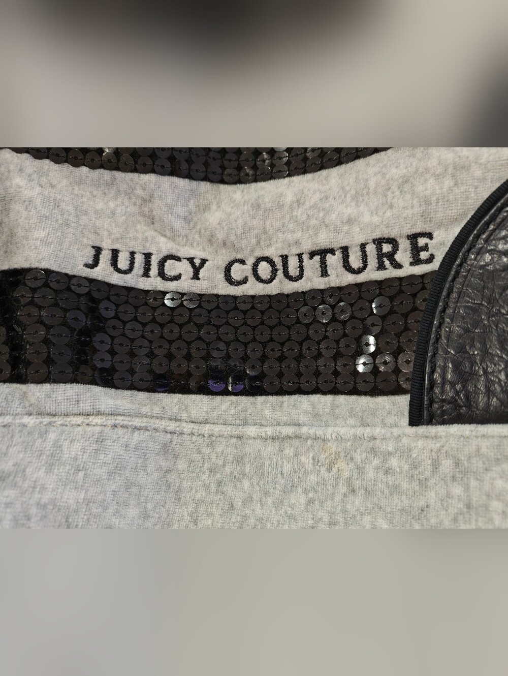 Vintage Juicy Couture Black & Grey Velour, Leather & Sequin Daydreamer Handbag - Picture 13 of 14